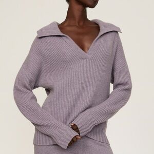 NAADAM Lavender V-Neck Ribbed Sweater